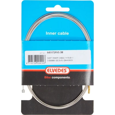 Afbeelding van Schakel binnenkabel Elvedes 3000mm 1 x 19 draads RVS ø1,1mm met ø2,5 x10 en ø4 4mm N nippel