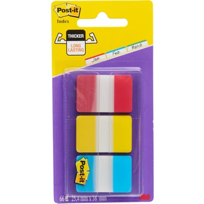 Afbeelding van Post it Index Strong, Ft 25,4 X 38 Mm, Set Van 3 Kleuren (rood, Geel En Blauw), 22 Tabs Per Kleur
