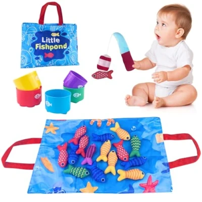 Afbeelding van Chiluxendo Jeu de pêche doux pour enfant en tissu, poissons, coloré jouet éducatif, jeux Montessori 1 an, jouets éducatifs, 12 18 Mois, cadeau garçons 2 3 ans