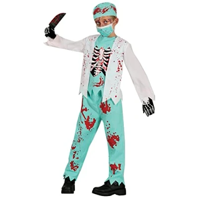 Afbeelding van Guirca Dokter &amp; Tandarts Kostuum Dol Op Bloed Zombie Chirurg Kind Blauw, Wit / Beige 10 12 jaar Halloween Verkleedkleding
