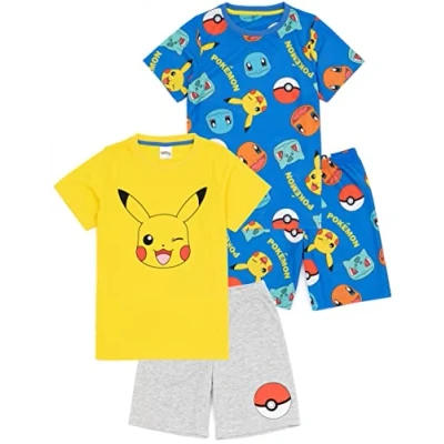Afbeelding van Pokemon Set van 2 pyjama&#039;s voor jongens Kids Yellow Pikachu Blue Bulbasaur Charmander Squirtle Characters T Shirts Shorts Game Night wear Merchandise, Meerkleurig