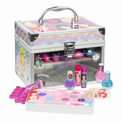 Afbeelding van Disney Princess Townley Girl Train Case Cosmetische make upset bevat lipgloss, glinsterende ogen, kwast, nagellak, accessoires en meer voor meisjes vanaf 3 jaar, perfect feestjes, overs