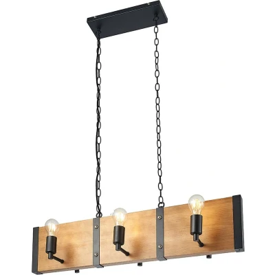 Afbeelding van Lindby Hanglamp 6lichts pijnboomhout, metaal H: 20.5 cm E27 licht hout, zwart