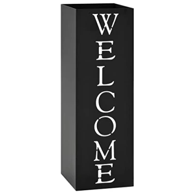 Image de vidaXL Porte parapluie Welcome Acier Noir 246796