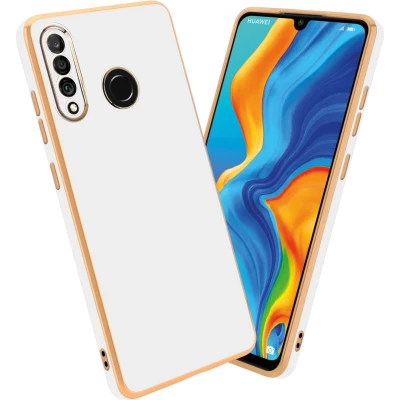 Afbeelding van Cadorabo Hoesje geschikt voor Huawei P30 LITE in Glossy Wit Goud Beschermhoes Case Cover van flexibel TPU silicone en met camerabescherming