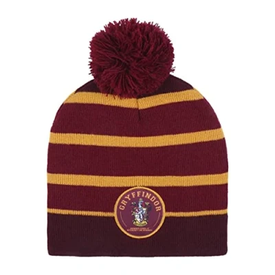 Image de Bonnet tricot harry potter bordeaux gryffondor avec pompon taille unique