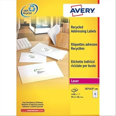 Afbeelding van Avery QuickPEEL Recycled Labels Permanente kleeflaag natuurlijk wit 143.5 x 199.6 mm 200 etiket(ten) (100 vel(len) 2) adresetiketten