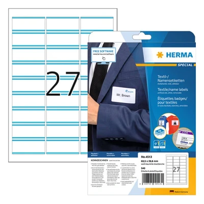 Image de HERMA Special Name labels Soie acétate auto adhésif amovible rayures blanc/bleu 63.5 x 29.6 mm 540 étiquette(s) (20 feuille(s) 27) étiquettes