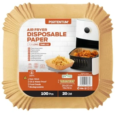 Afbeelding van airfryer, bakpapier, 100 stuks, BPA vrij, 20 24 cm, antiaanbaklaag, waterdicht, oliebestendige wegwerpschalen, voering voor 4,7 l 7,3