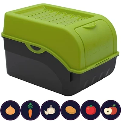 Afbeelding van ARTECSIS Voedselbewaardoos 5 liter groen/aardappeldoos van kunststof met 6 stickers opslag aardappelen, groenten, fruit, uien, knoflook