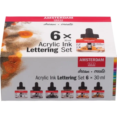 Afbeelding van Amsterdam acryl inkt Lettering, set met 6 flacons van 30 ml, assorti tekeninkt