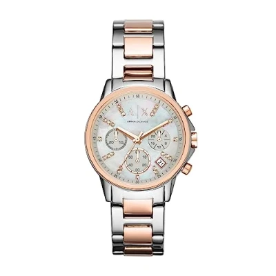 Image de Montre Armani Exchange chronographe en acier inoxydable, bicolore, pour femme, AX4331