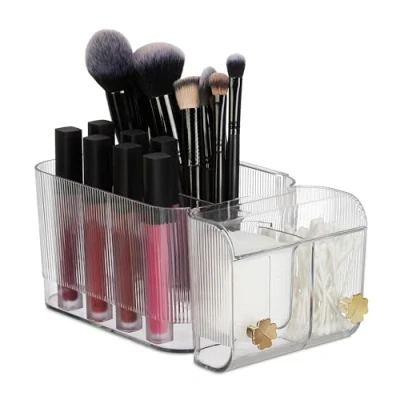 Afbeelding van Relaxdays make up organizer wand hangende kwastenhouder wattenstaafjeshouder kunststof
