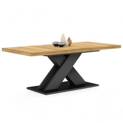 Image de Table à manger extensible rectangle ALICIA 6 10 personnes bois et noir 160 200 cm