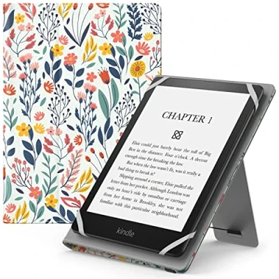Afbeelding van Moko Kobo Clara 2E/Fire universele e readerhoes beschermhoes voor Kindle Kobo, Voyaga, Lenovo, Sony Kindle, 6,8 en 7 inch reader met polsband verstelbare standaard, bloem