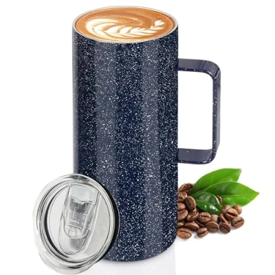 Afbeelding van Belle Vous Blauwe Roestvrijstalen Geïsoleerde Koffie Mok met Schuifdeksel 560 ml Lekvrije Thermische Reismok voor Hete &amp; Koude Drankjes Dubbelwandige Vacuüm Handvat Vaatwasser Bestendig