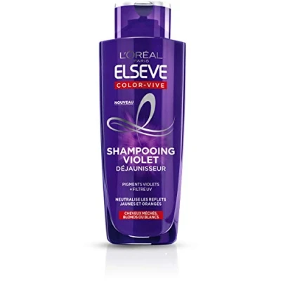 Image de L&#039;Oréal Paris Shampooing Violet Déjaunisseur Pour Cheveux Blonds, Décolorés, Méchés ou Blancs Neutralisation des Reflets Jaunes &amp; Orangés Elseve Color Vive 200 ml