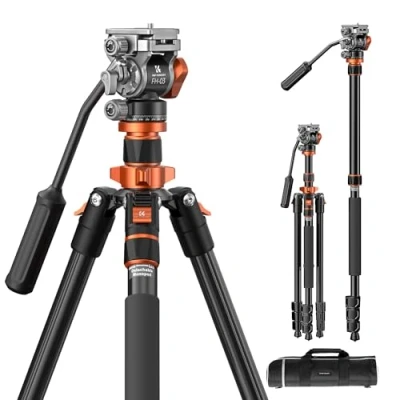 Afbeelding van K&amp;F Concept K234A7+FH 03 Compact videostatief met vloeiende kop, reisstatief, draagvermogen 5 kg, statief afneembare aluminium monopod 200 cm