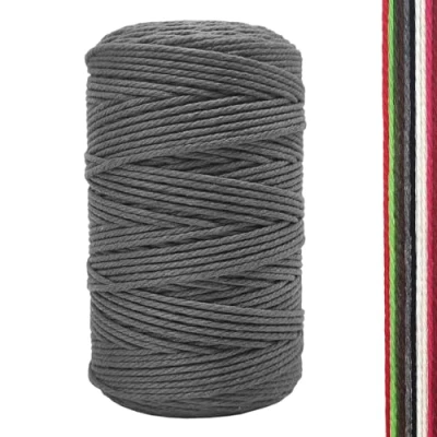 Afbeelding van Macramé katoengaren, 2 mm x 300 m, macramégaren, katoenen garen voor knutselen, grijs (2 mm)