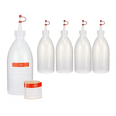 Afbeelding van 5 x 500 ml knijpflessen, LDPE spuitflessen met druppelstop, vulflessen, decoratieve fles voor keuken, hobby of laboratorium