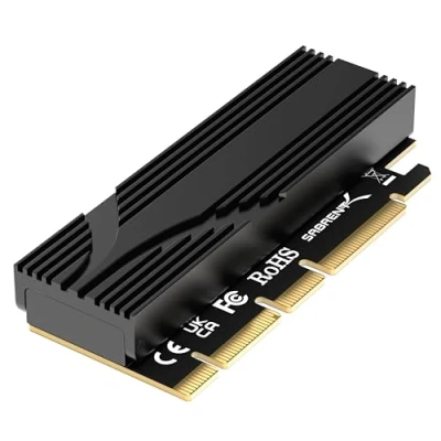 Afbeelding van SABRENT M.2 NVMe SSD naar PCIe x16 zonder gereedschap (AIC) uitbreidingskaart met aluminium koellichaam, adapter voor Gen5 5.0, achterwaarts compatibel generaties