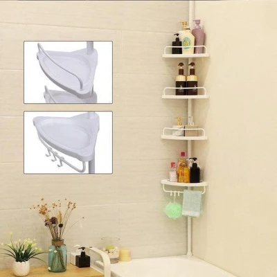 Afbeelding van Telescopisch Douche Rek met 4 Lagen Verstelbaar Bad / Hoekrek Opbergrek Uitschuifbaar van 85 305 cm Wit