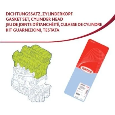 Afbeelding van CORTECO 418763P Pakkingsset, cilinderkop Met asdichtring krukas, Zonder cilinderkoppakking, klepseals