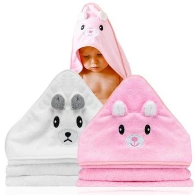 Afbeelding van Set van 2 badhanddoeken met capuchon voor baby&#039;s, cadeau idee geboorte, jongens, badcape dieren, 0 3 jaar, zachte babybadjas, originele babybadhanddoek, cadeaus pasgeborenen