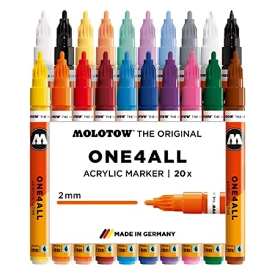 Afbeelding van Molotow One4All 2mm Main Set 1 met 20 kleuren Acrylmarkers Voor meeste oppervlakte
