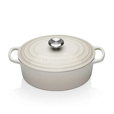 Afbeelding van Le Creuset Signature geëmailleerde gietijzeren braadpan met deksel, Ø 27 cm, ovaal, 4,1 liter, 4,425 kg, Meringue, 21178277164430