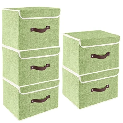 Afbeelding van TYEERS Opbergdoos met deksel, opvouwbaar, wasbaar, 38 x 25 cm, 5 stuks, groen