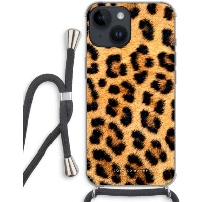 Afbeelding van Case Company® hoesje met Koord geschikt voor iPhone 14 Luipaard Telefoonhoesje Zwart Extra Bescherming aan alle Kanten en Over de Schermrand