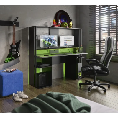 Afbeelding van Game bureau STANDA Met opbergruimte en ledverlichting Zwart L 156.4 cm x H 145 D 60