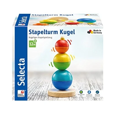 Afbeelding van Selecta 62002 Stacking Tower Wooden Toy stapelbare houten bal, meerkleurig, maat M, 16 cm