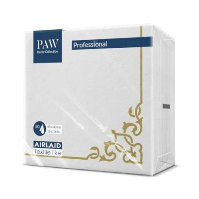 Afbeelding van PAW Serviette de Table Papier Airlaid (40 x 40 cm) I 50 Pièces Idéal pour Mariage, Baptême, Communion, Anniversaire Serviettes en Tissu Décoration Cadre Élégant Doré