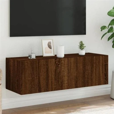 Afbeelding van Tv wandmeubel met LED verlichting 100x35x31 cm bruineikenkleur