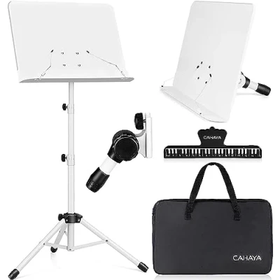 Image de CAHAYA Pupitre pliable en métal réglable hauteur et support de table 2 1 double usage avec sac transport étanche CY0194 Blanc