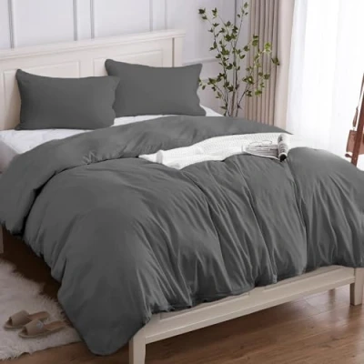Afbeelding van dekbedovertrek voor tweepersoonsbed, 100% katoen, 250 x 200 cm (2 kussenslopen 50 80 cm), van katoen 150 g/m², Oeko Tex, zacht, ademend, hypoallergeen (lichtgrijs)