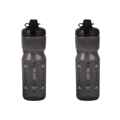 Afbeelding van ZEFAL Sense Soft 80 No Mud Set van 2 jerrycans voor fiets en mountainbike, zachte geurloze sportfles, BPA vrije waterfles, siliconen speen, rookzwart, x 800 ml