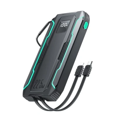 Afbeelding van Joyroom JR L017 22,5W 10000mAh Powerbank met ingebouwde USB C/Lightning kabels zwart