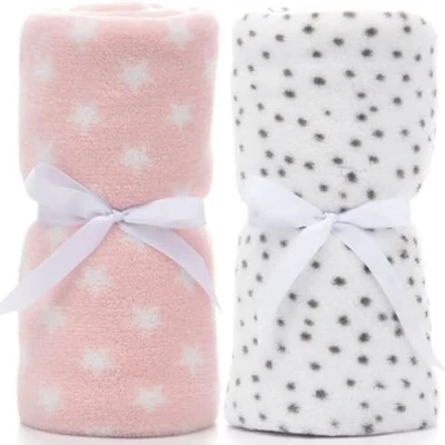 Afbeelding van LeerKing Babydeken, 2 stuks, fleecedeken, winter, ultralicht, zacht, babyflanel, voor baby&#039;s, meisjes, jongens, kinderen, wit en roze, 75 x 100 cm