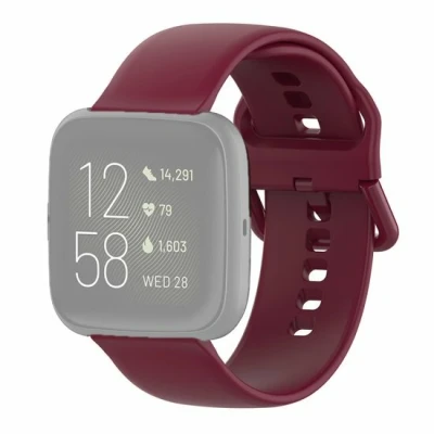 Afbeelding van Fitbit Versa 1 / 2 &amp; Lite siliconen sportbandje met gespsluiting Wijnrood Maat: Large