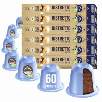 Afbeelding van La Natura Lifestyle RISTRETTO Biologische koffiecapsules, 100% composteerbare industriële milieuvriendelijk, 60 voor Nespresso®3 capsulemachines