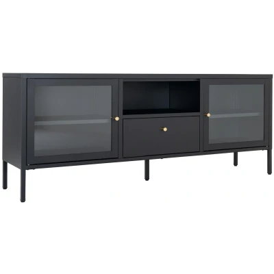 Afbeelding van House Nordic Dalby Zwart / Glas TV Meubel 2 Deuren 1 Lade