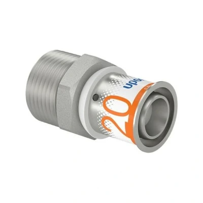Afbeelding van Uponor S Press Plus perskoppeling 3/4&quot; buitendraad x Ø20 puntstuk. Artikelnr: 1070505