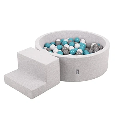 Afbeelding van KiddyMoon schuimspeelplaats met rond ballenbad (200 ballen) ballenbakken voor baby&#039;s speelbad hindernisbanen, made in the eu, lichtgrijs:grijs/wit/turquoise