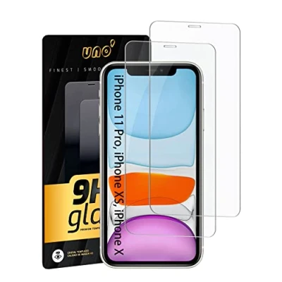 Afbeelding van UNO&#039; Displaybeschermfolie van gehard glas voor iPhone 11 Pro, XS, X, krasbestendig, luchtbelvrij, anti vingerafdruk, hoge gevoeligheid, HD definitie, 2 stuks