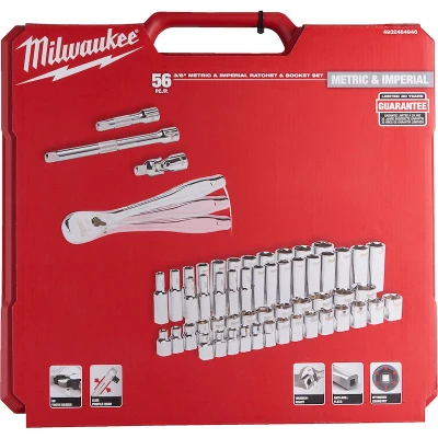 Afbeelding van MILWAUKEE 4932464946 ratel en doppenset metrisch 3/8&quot; 56 delig