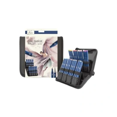 Afbeelding van Nassau Fine Art Dual Tip Alcohol Markers 24 Stuks met Opbergetui Ideaal voor Professioneel Kleuren en Illustreren