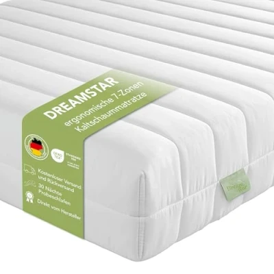 Afbeelding van DREAMSTAR Simple Flex Duo ergonomisch koudschuimmatras met 7 zones, 12 cm hoog, Öko Tex gecertificeerd, hardheidsgraad 2 en 3 (H2 H3), 90 x 200